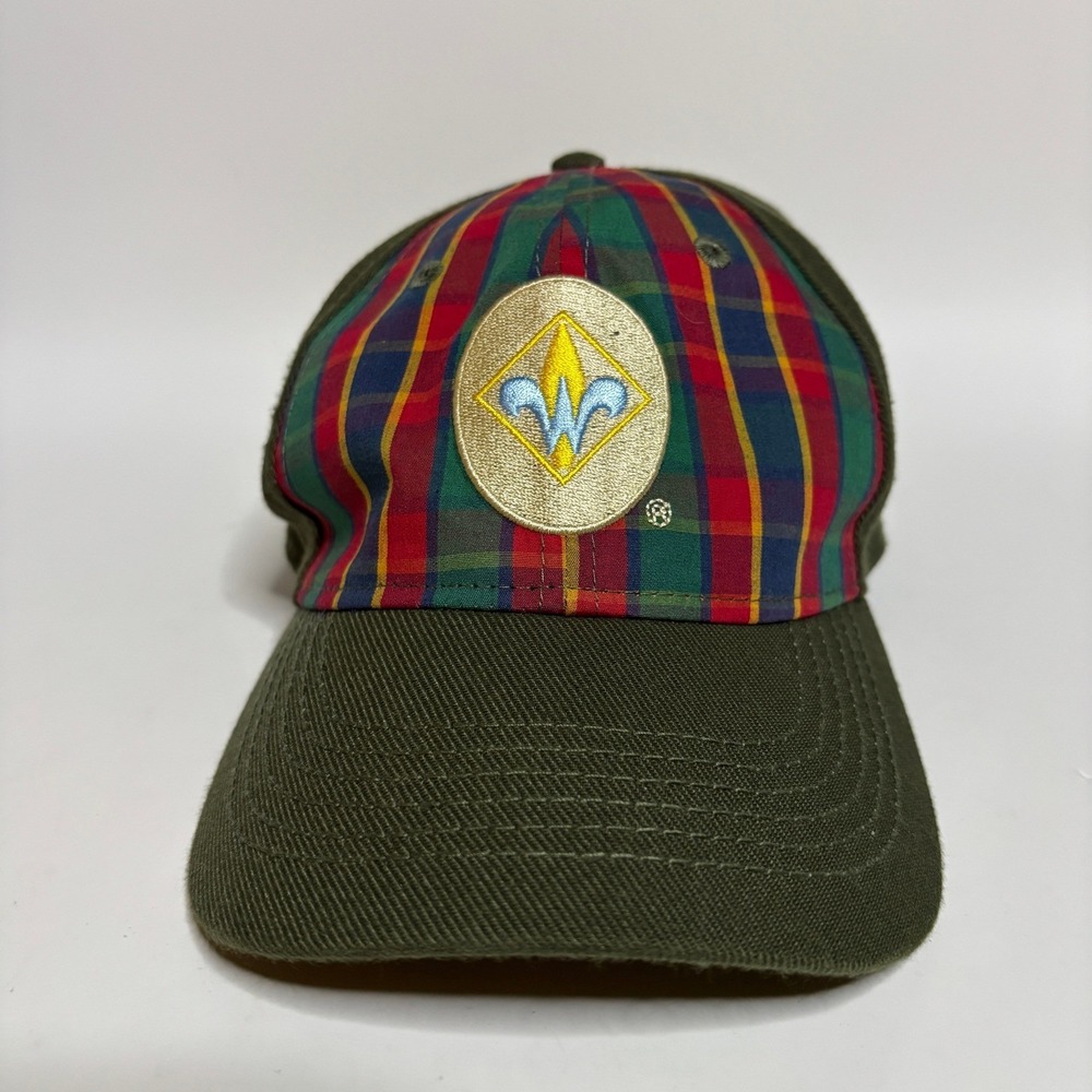 Boy Scouts of America BSA Webelos Uniform Flex Fit Cap Kids S/M Green Plaid Logo